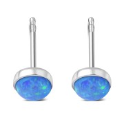 Synthetic Azure Opal Round Sterling Silver Stud Earrings, e440st